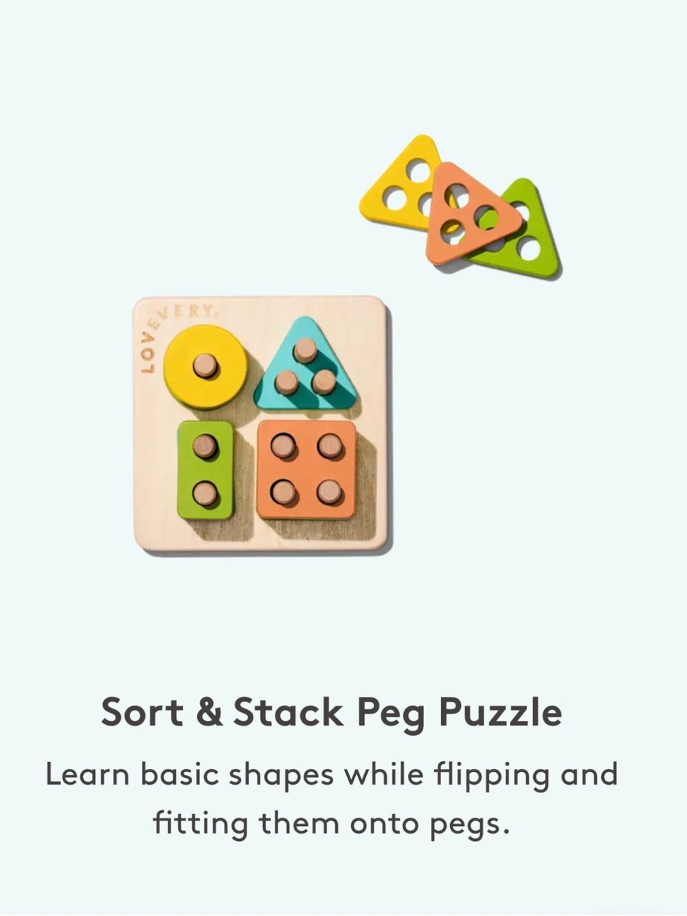 Lovevery Sort & Stack Peg Puzzle - Yellow, Green, Blue, Orange, Natural